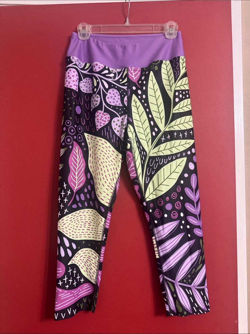 Vibrant Purple and Black Ladies Leggings - Picture 3 of 4